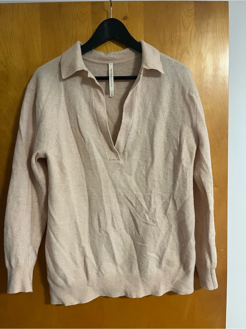 Aritzia Pale Blush Collared V-Neck Sweater